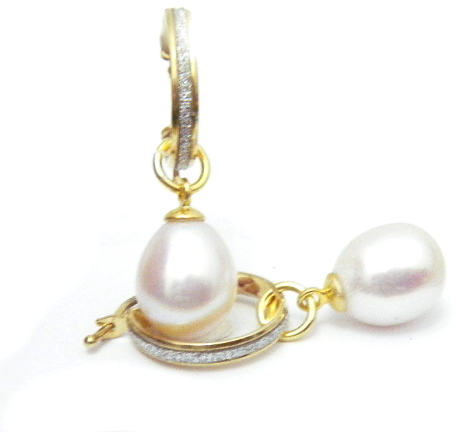 Vermeil Huggies Inlaid with CZs, White 10mm Drop Pearls